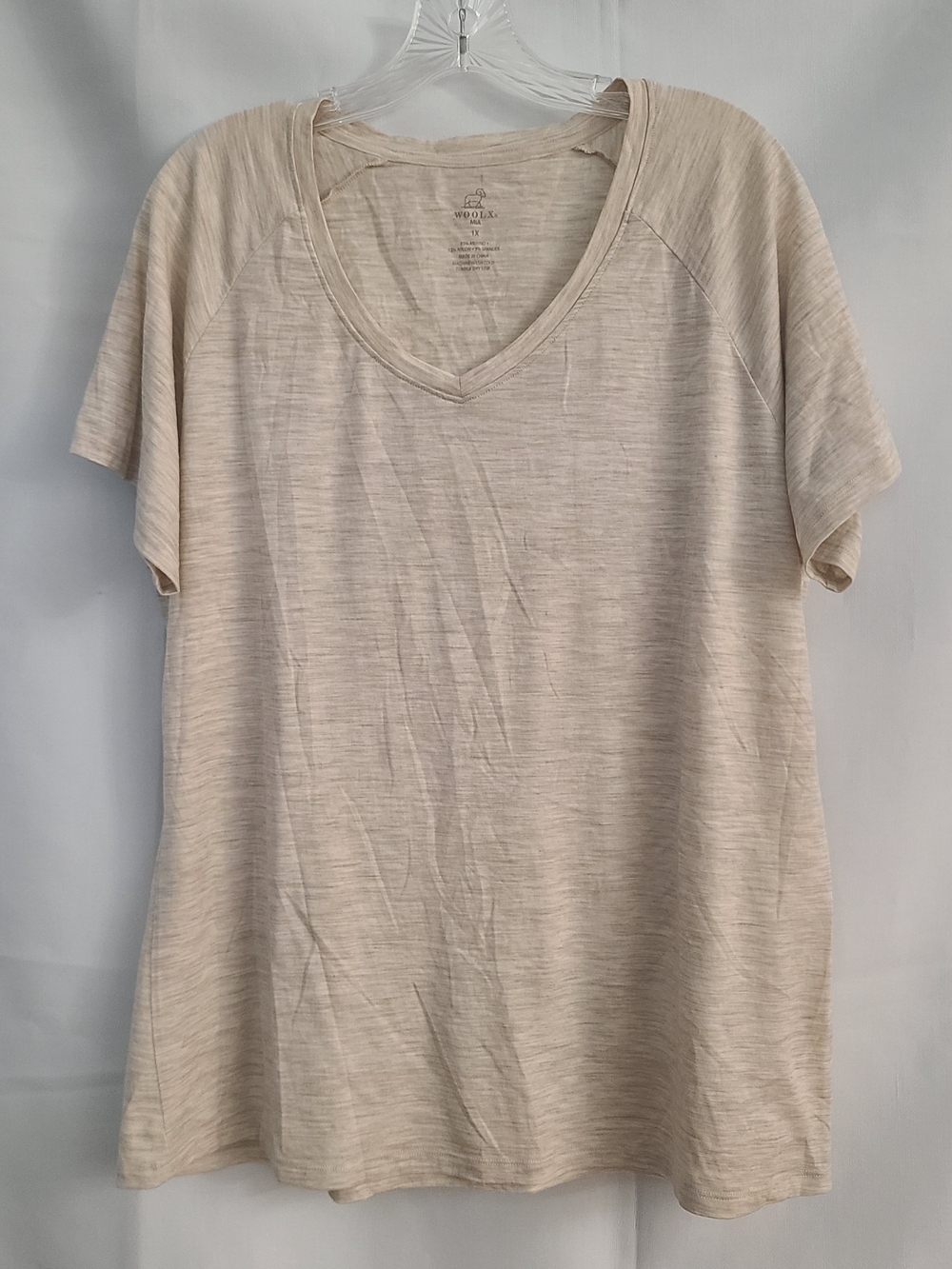 Woolx Womens XL MIA Beige Merino Blend Casual Lightweight Capsule V Neck T Shirt